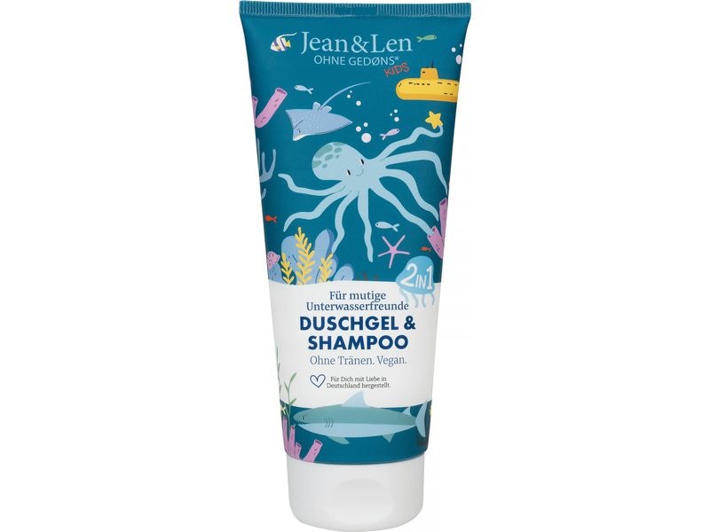 Jean & Len Duschgel 2in1 Unterwasserfreunde 200 ml Natürliches Duschgel und Shampoo für mutige Unterwasserfreunde
