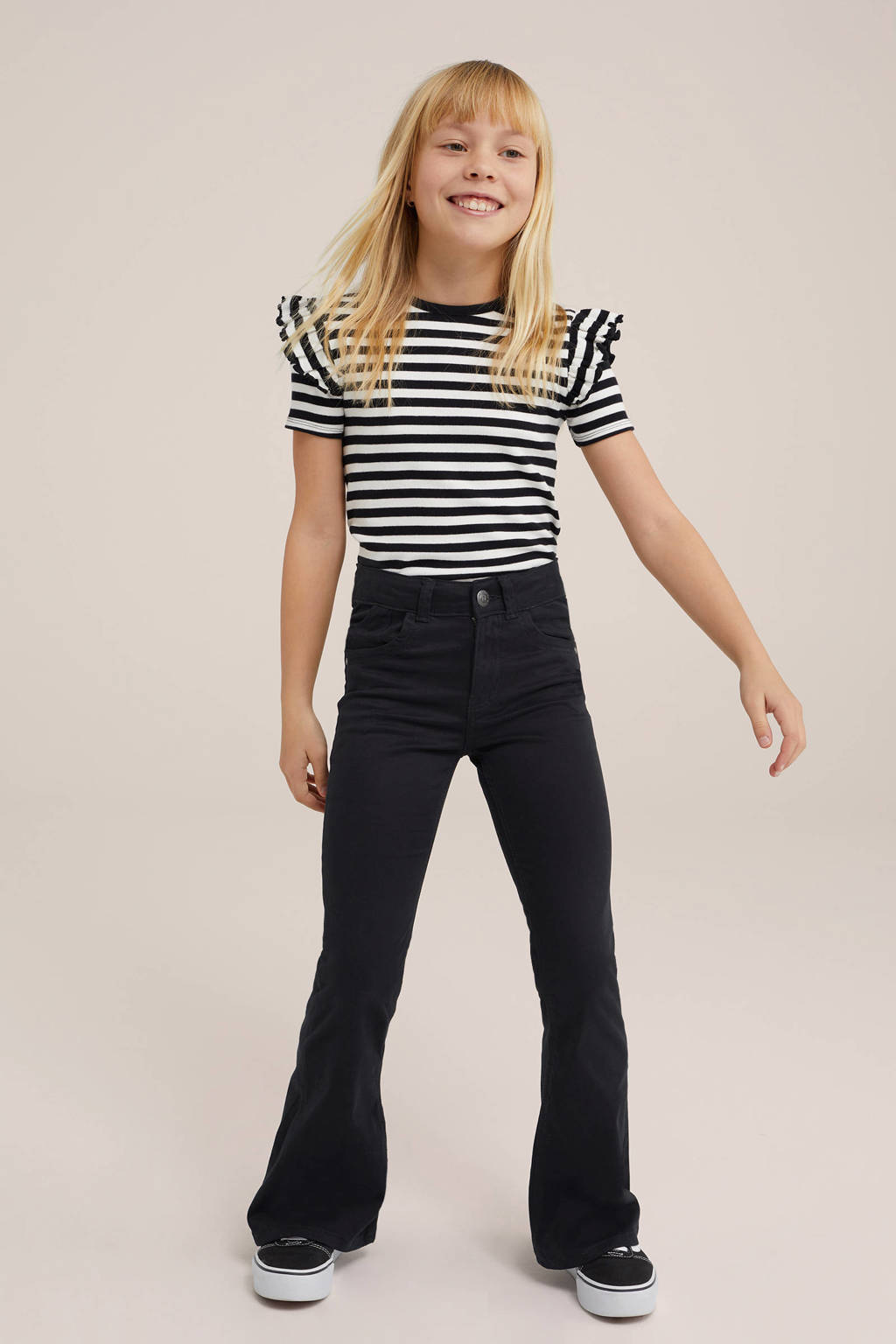 WE Fashion gestreept T-shirt met katoen zwart/wit