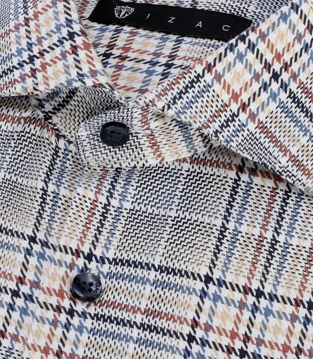 Chemise tissée à carreaux marine et orange PERRIN