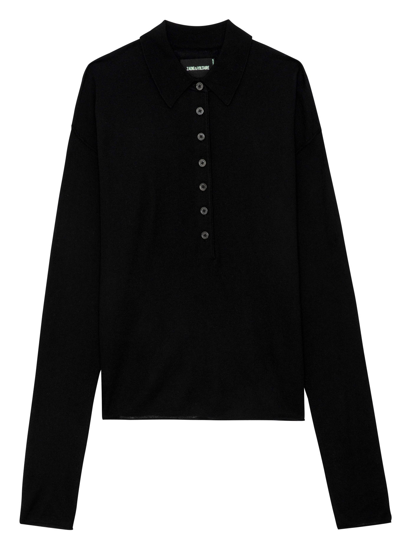 MARLY - Pull droit col polo en cachemire | Noir