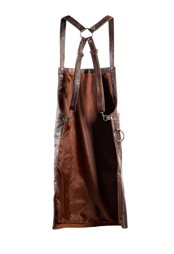 PREMIUM SKINNFORKLE GRILL / BBQ / BARISTA / KOKK / FRISØRFORKLE BRUN VINTAGE