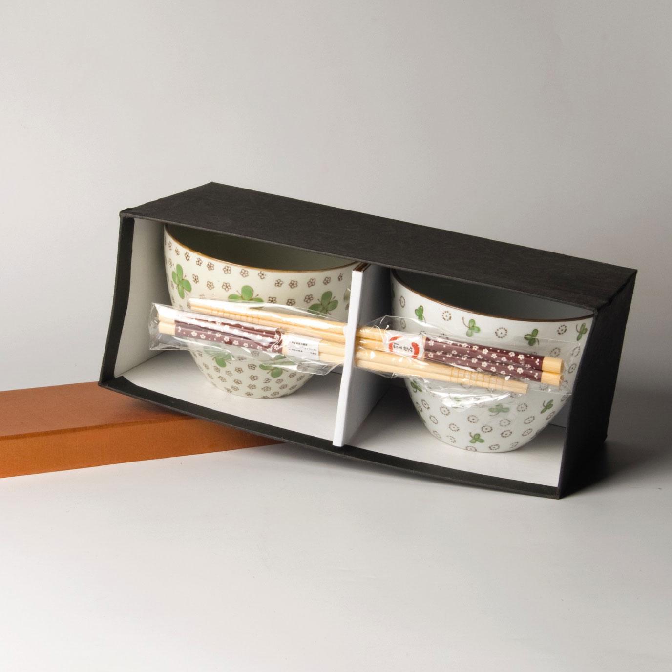 2er Set Schalen mit Essstäbchen, in Geschenkbox, grün-weiß, H 10 cm, Ø 13,5 cm zu 21,00