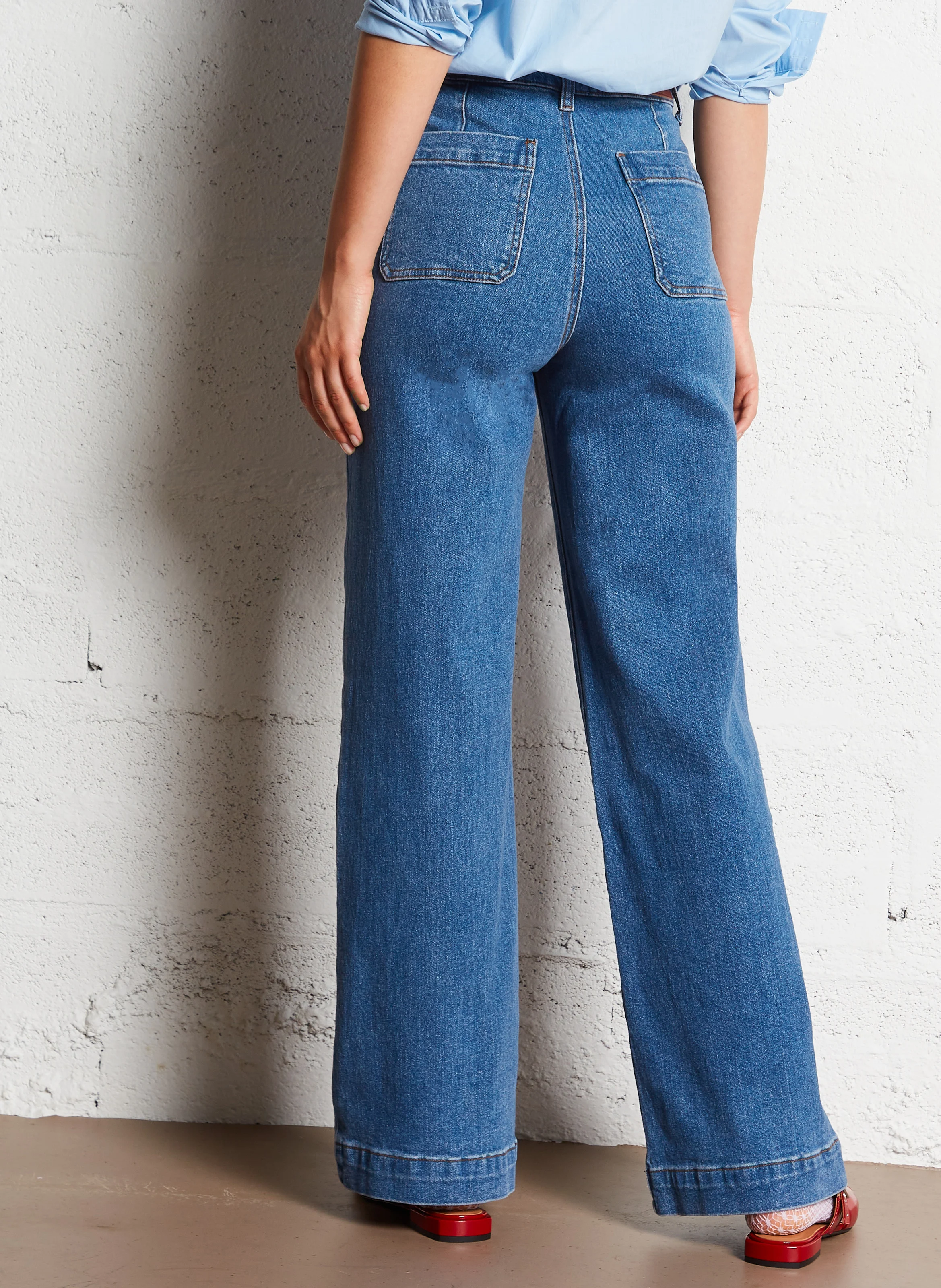 ATLANTY - Jean flare taille haute en coton mélangé | Bleu