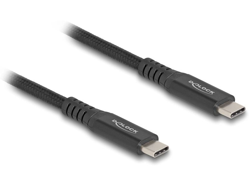 Delock USB4-Kabel Type-C Daten / Display / PCIe / PD 100W / Delock USB 20 Gbps Kabel USB Type-C Stecker zu Stecker PD 3.0 100 W E-Marker 1 m schwarz Metall