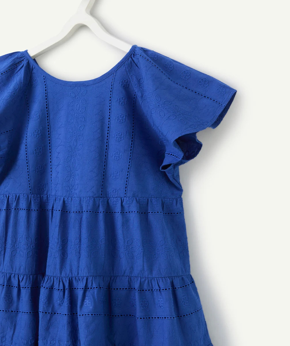 robe manches courtes fille brodée bleue
