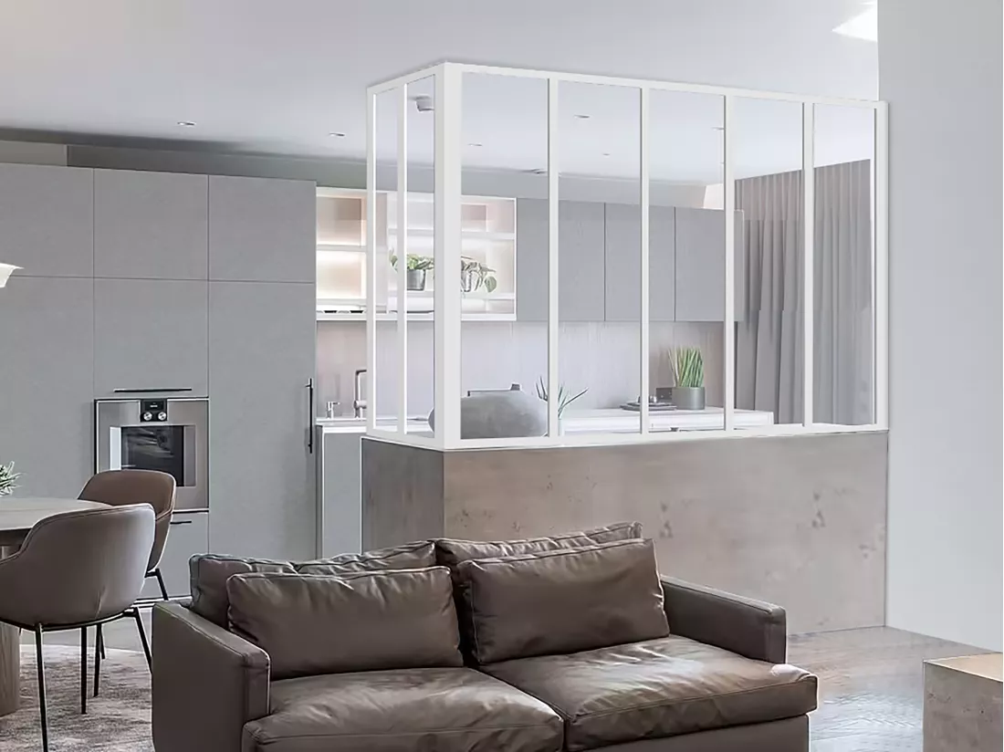 Verrière d'angle atelier en aluminium thermolaqué - L150 x L60 x H130 cm - Blanc - BAYVIEW