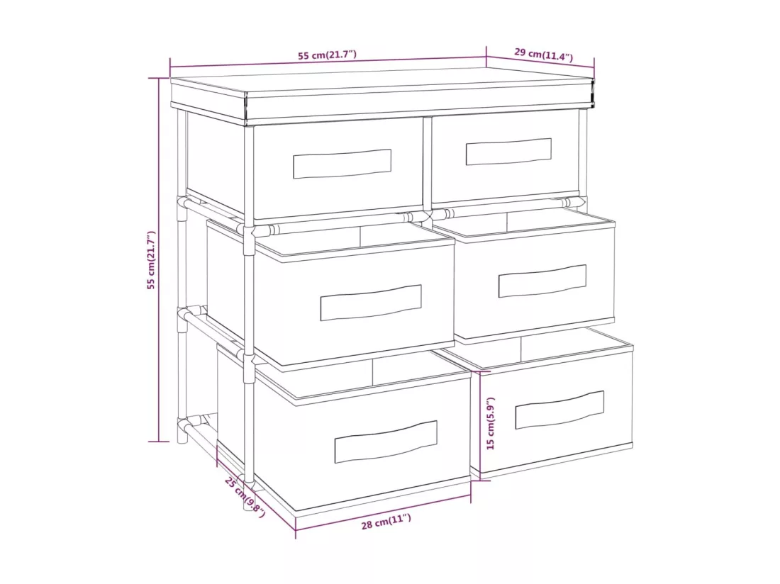 Armoire de rangement avec 6 tiroirs 55x29x55 cm Crème Acier