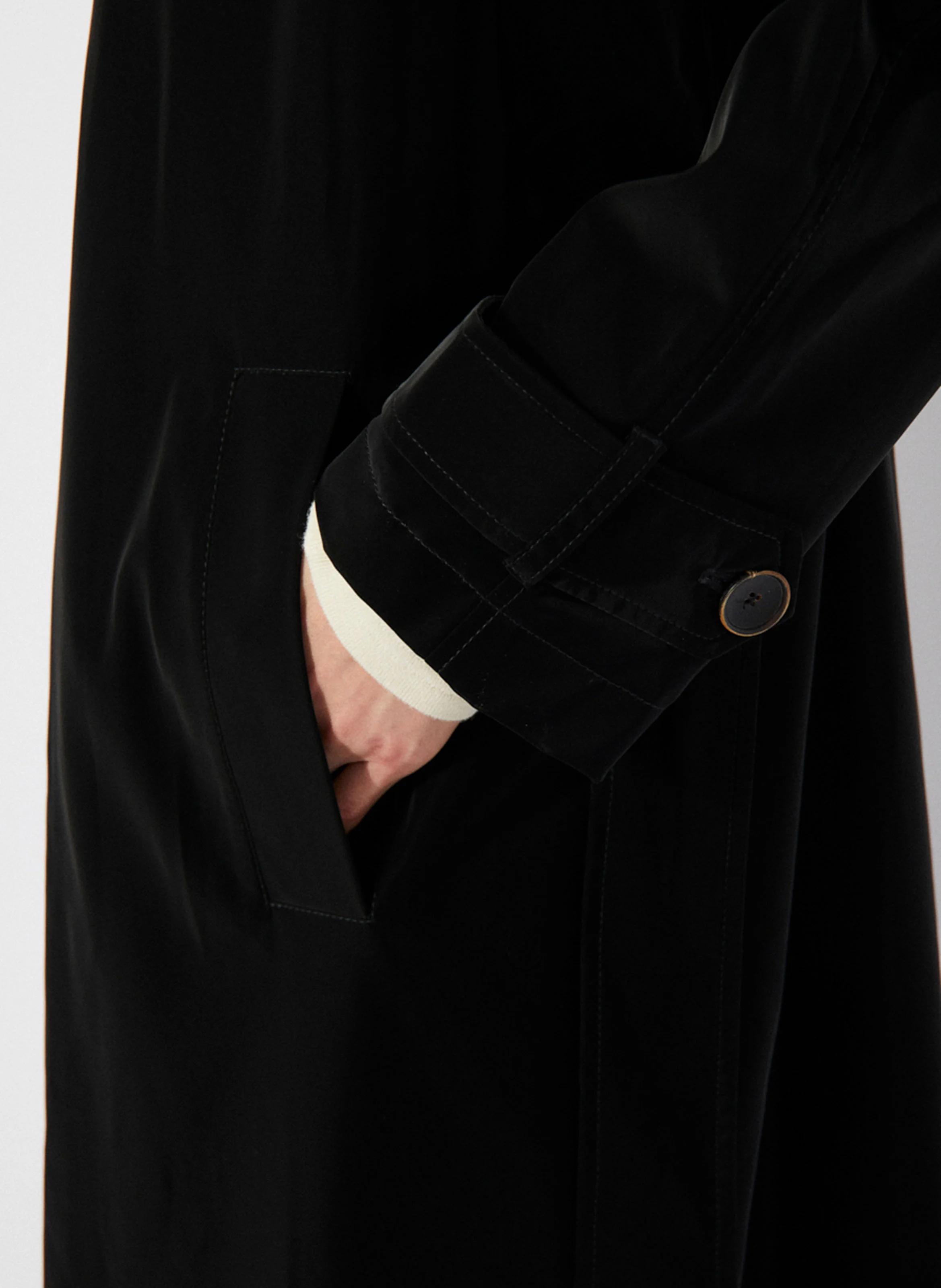 LINYA - Trench long aspect velours | Noir
