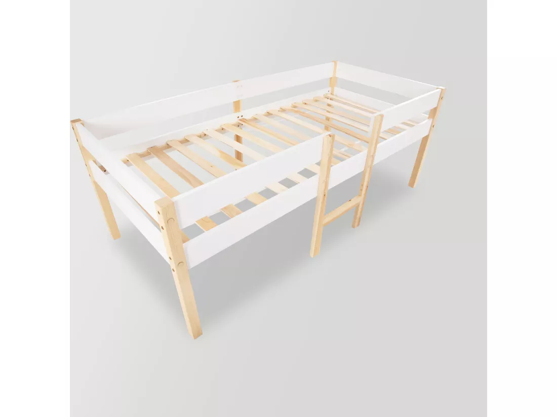 Lit Bébé Avec Protection Antichute En Bois Massif - 90X200 cm - Blanc