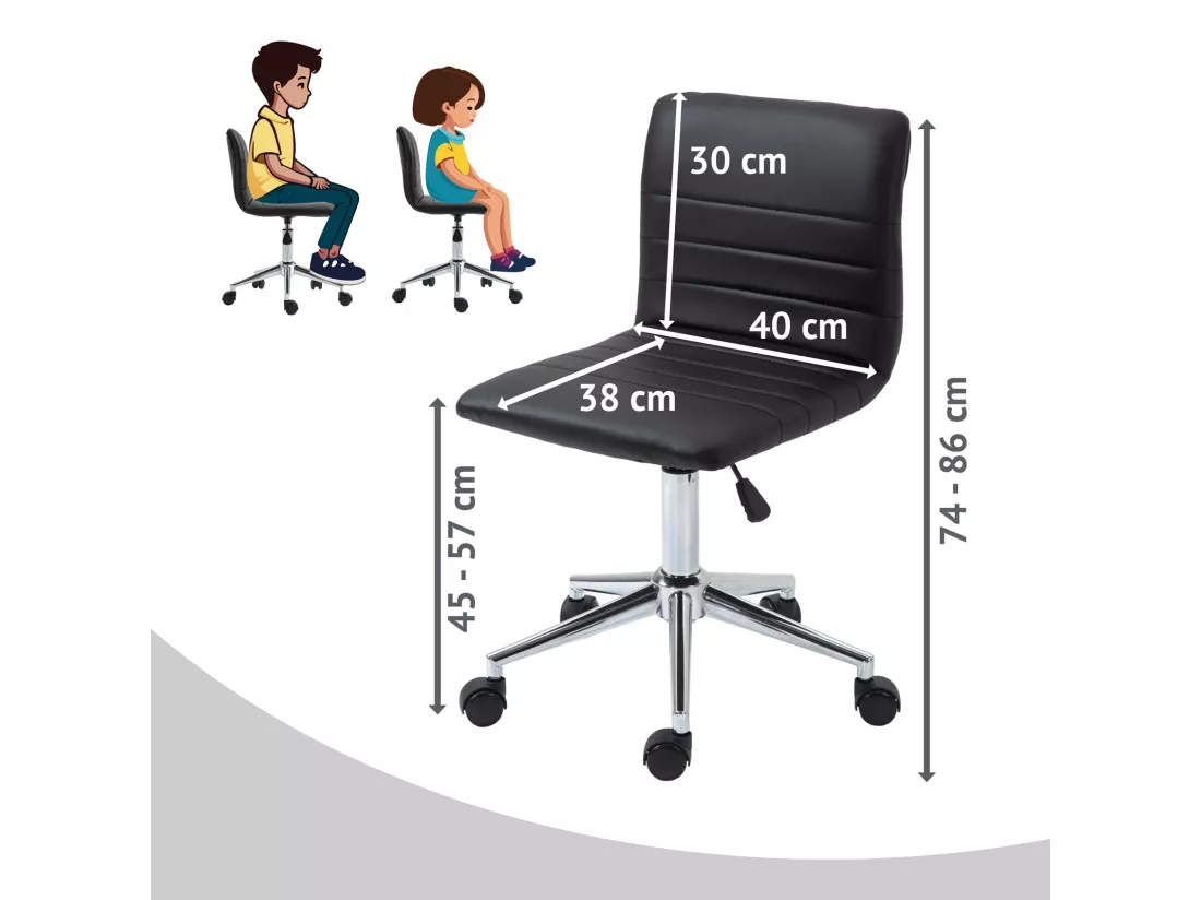 SVITA LINUS chaise de bureau chaise pivotante pour enfant revêtement en simili cuir noir