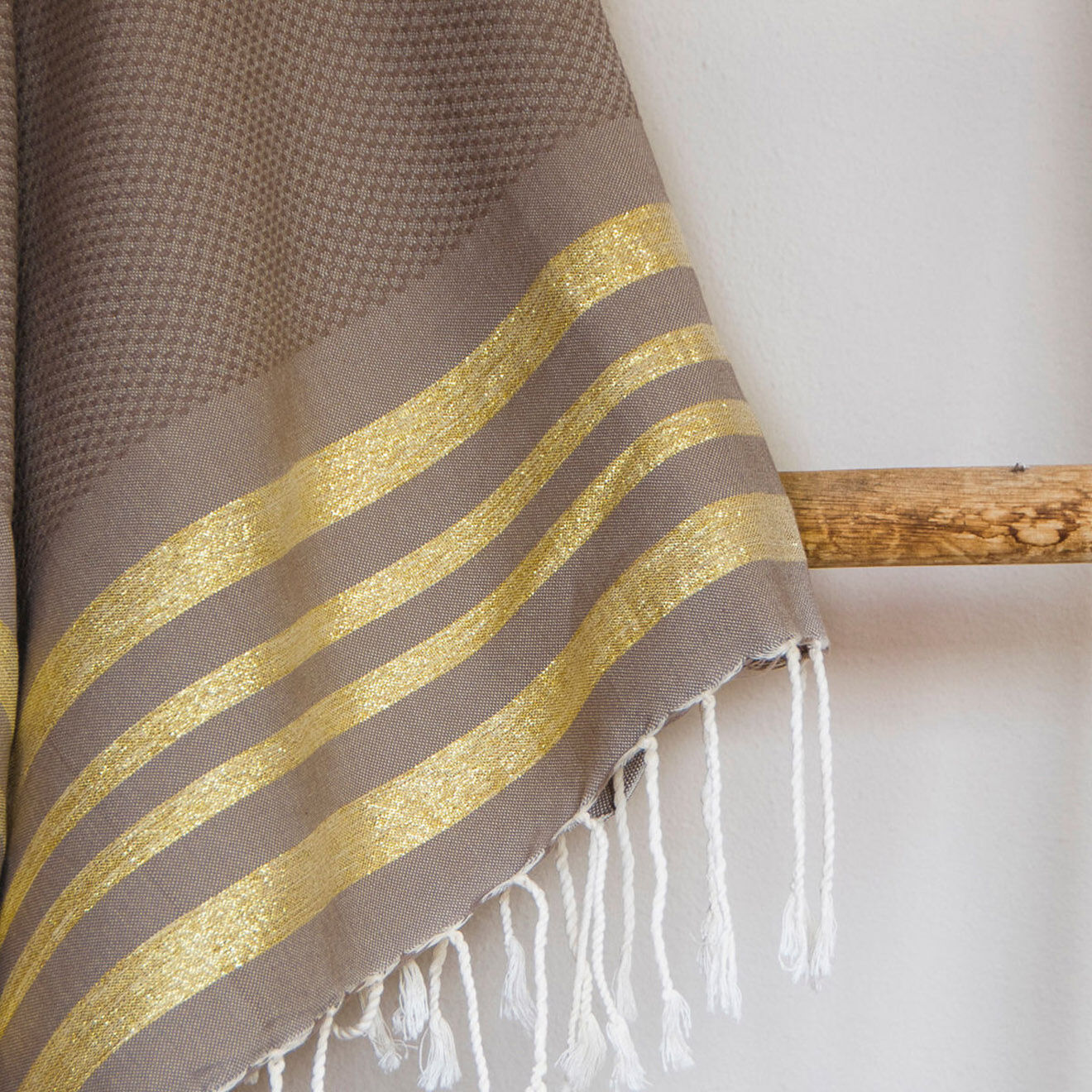 Febronie Fouta Nid d'abeille Hamptons moka/doré - 100x200 cm