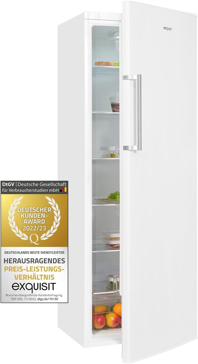 Exquisit Kühlschrank KS350-V-H-040E weiss | Kühlschrank ohne Gefrierfach freistehend 331 L Volumen | Türanschlag wechselbar | LED | Gemüsefach