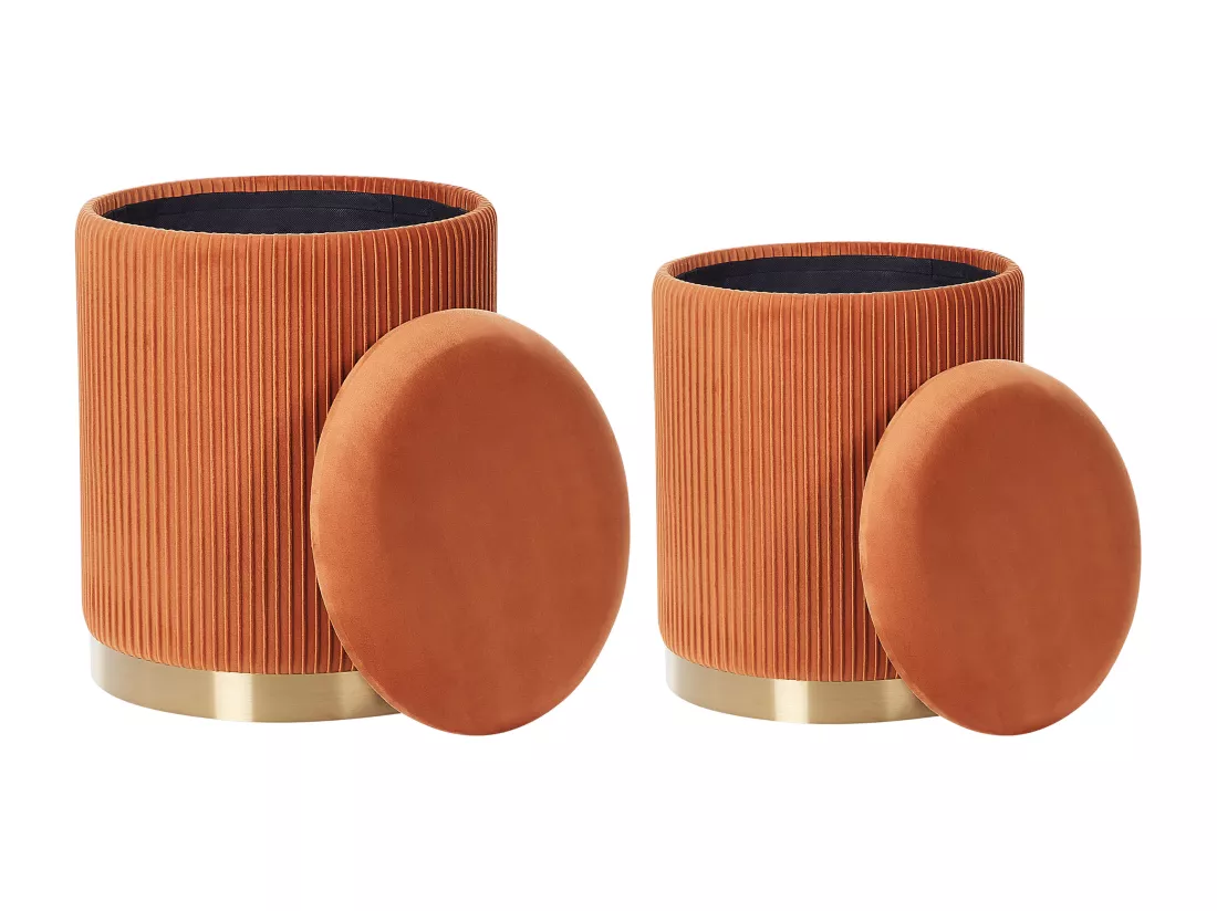 Set de 2 poufs en velours orange avec rangement MIRAMAR