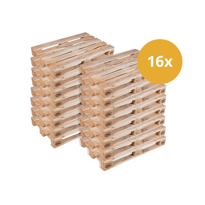 16x Europallet 80x120 cm prijs per stuk Gebruikt A-keus 5 Deklatten (6151801111137P)