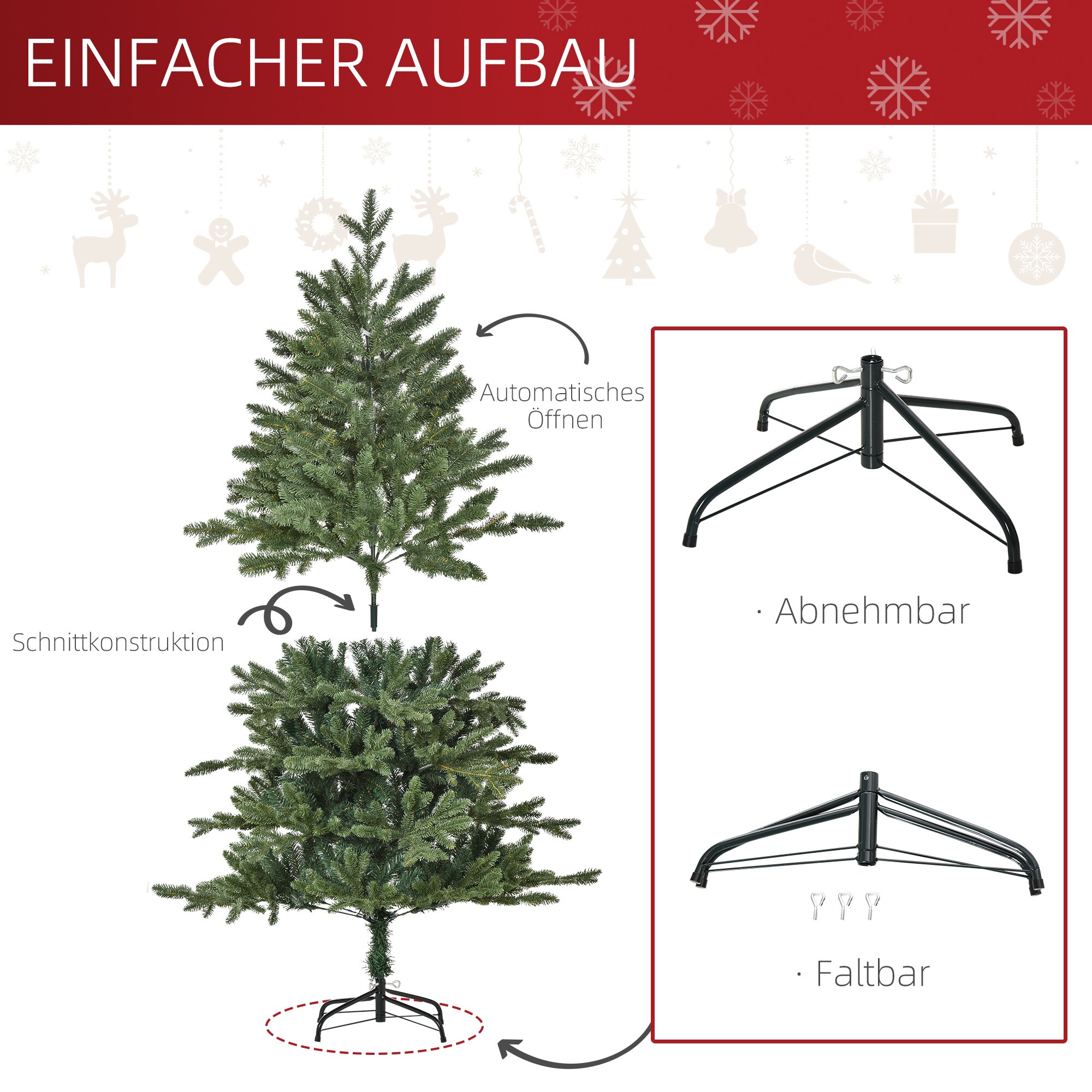 HOMCOM Künstlicher Weihnachtsbaum Mit Sockel grün Ø75 x 150H cm