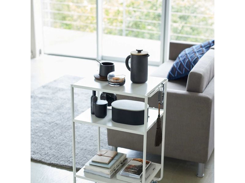 Yamazaki Küchenwagen Tower 49 x 81.5 x 38 cm, Weiss Dreistufiger Wagon mit Griff