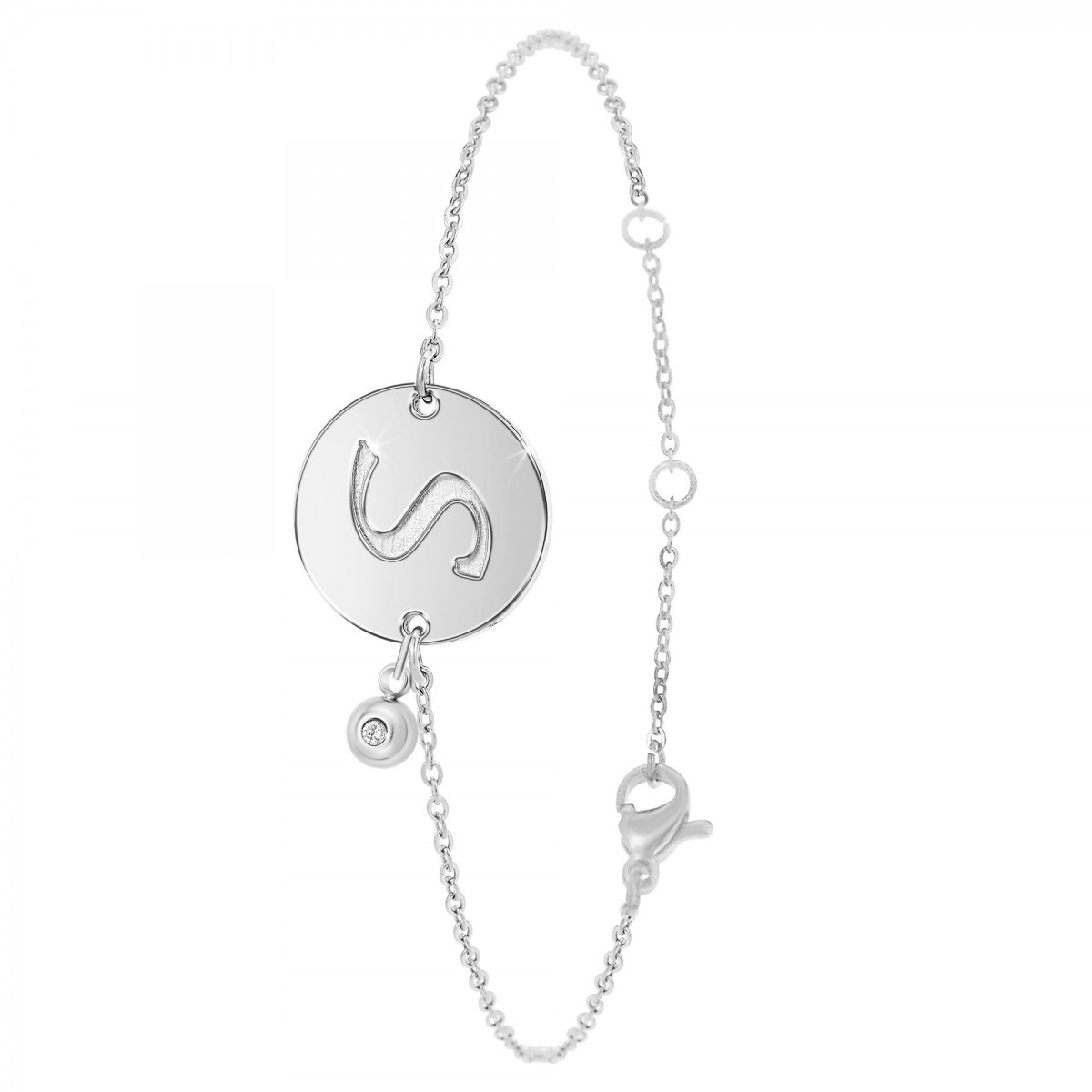 Bracelet lettre S en acier inoxydable SC Crystal orné d'un véritable diamant blanc