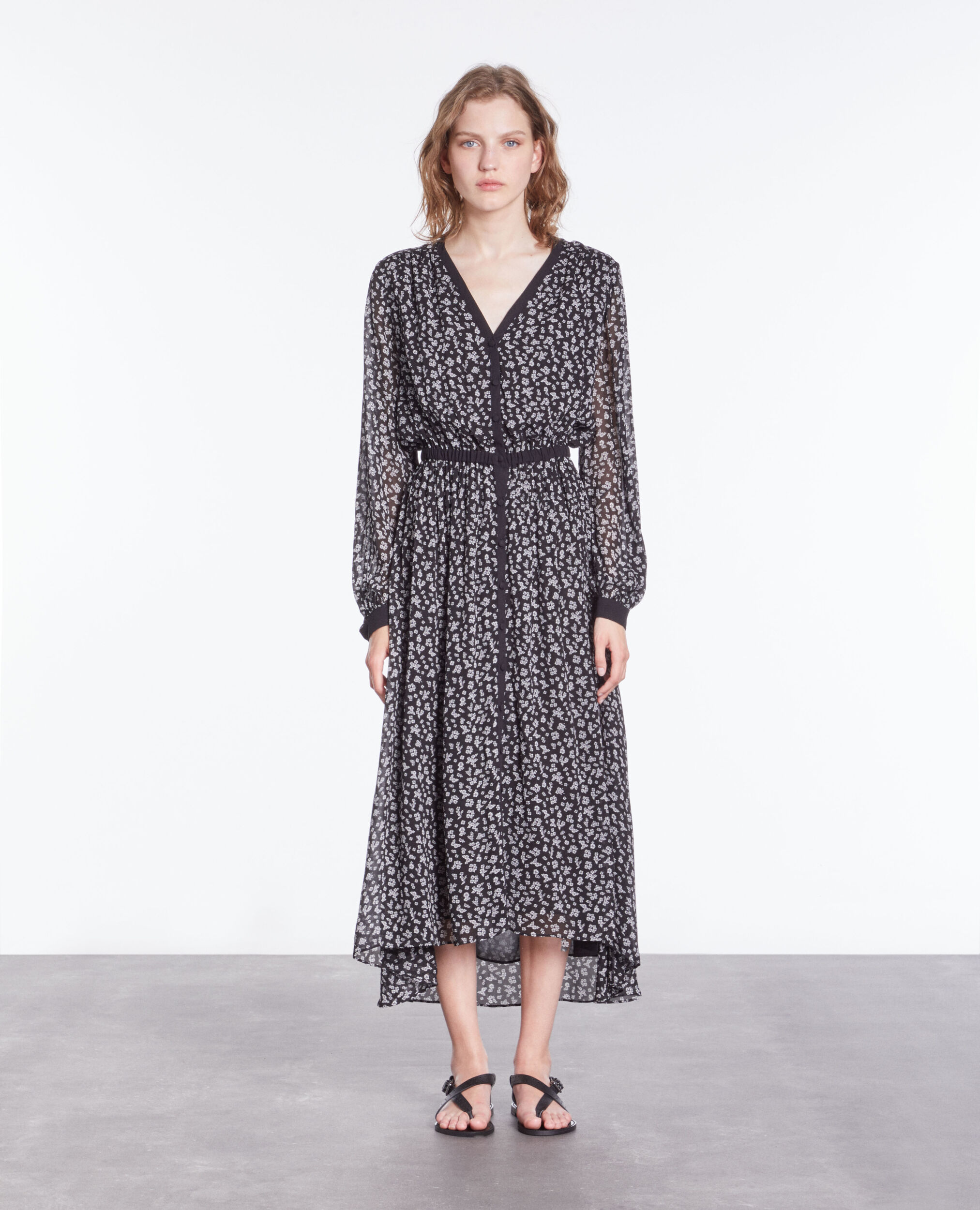 Robe longue imprimée avec boutonnage