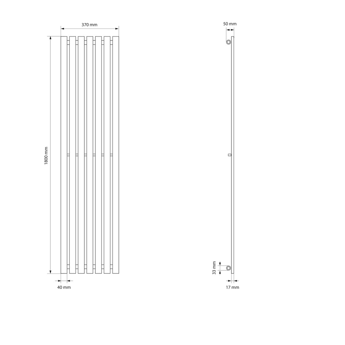 ECD Germany Design Stella paneelradiator, middenaansluiting, 370 x 1800 mm, antraciet, met aansluitset inclusief thermostaat, hoekwand, vlak, enkellaags, verticaal, badkamerradiator, badkamerverwarming