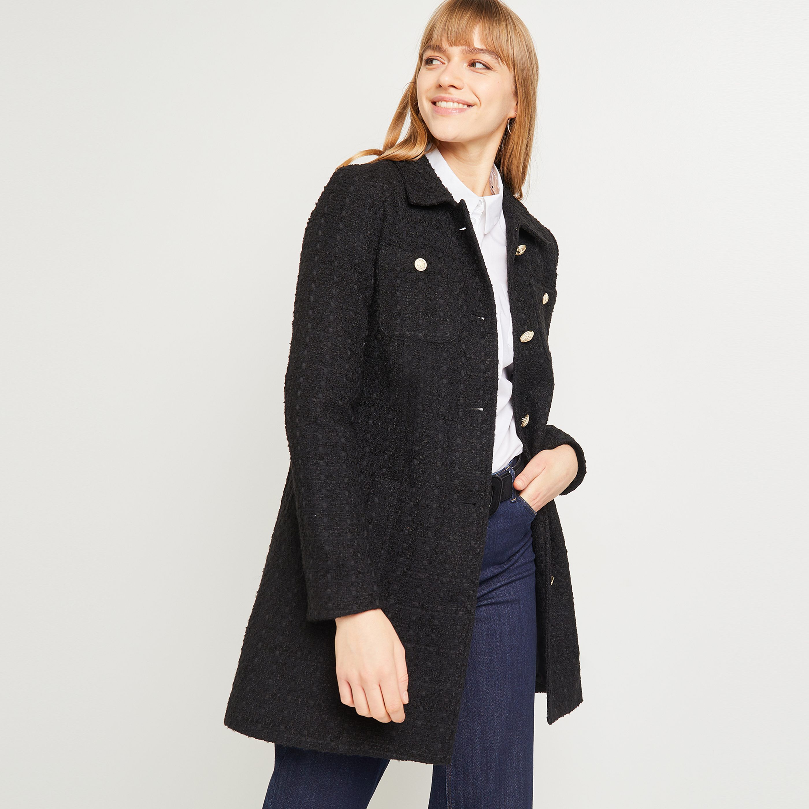 Manteau tweed femme - NOIR