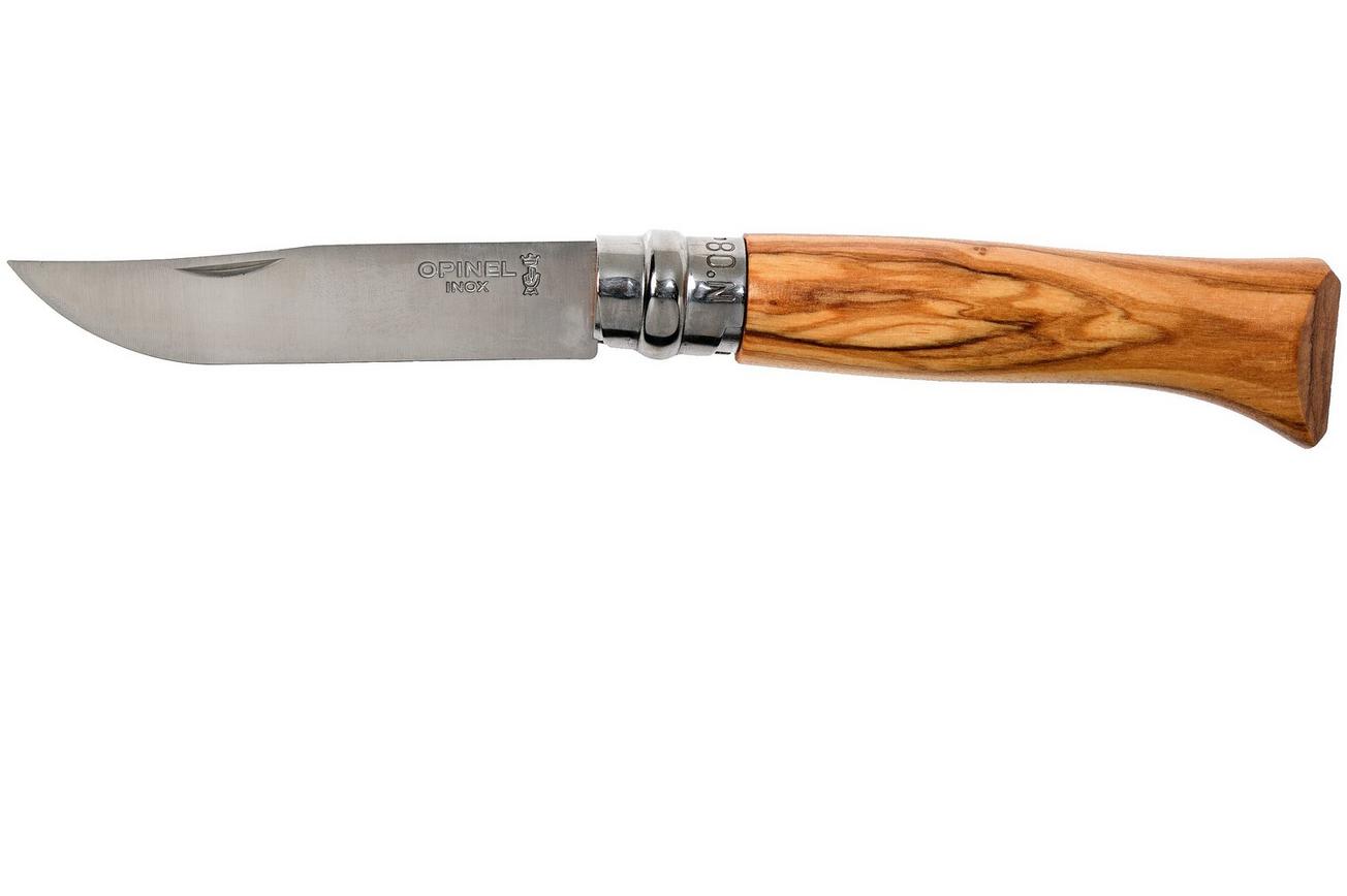 Opinel zakmes No. 8 Luxury Range met leren sheath, olijfhout