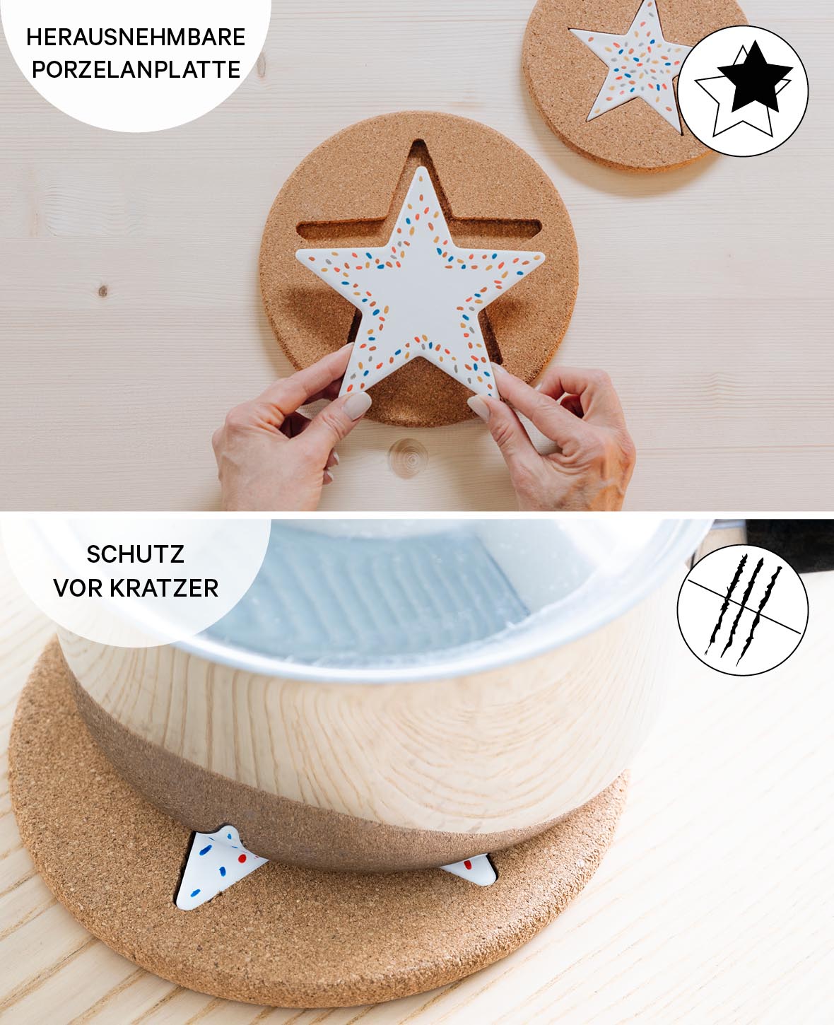 (Ø20cm) Kork Untersetzer Porzellan Stern DIY Untersetzer - Braun