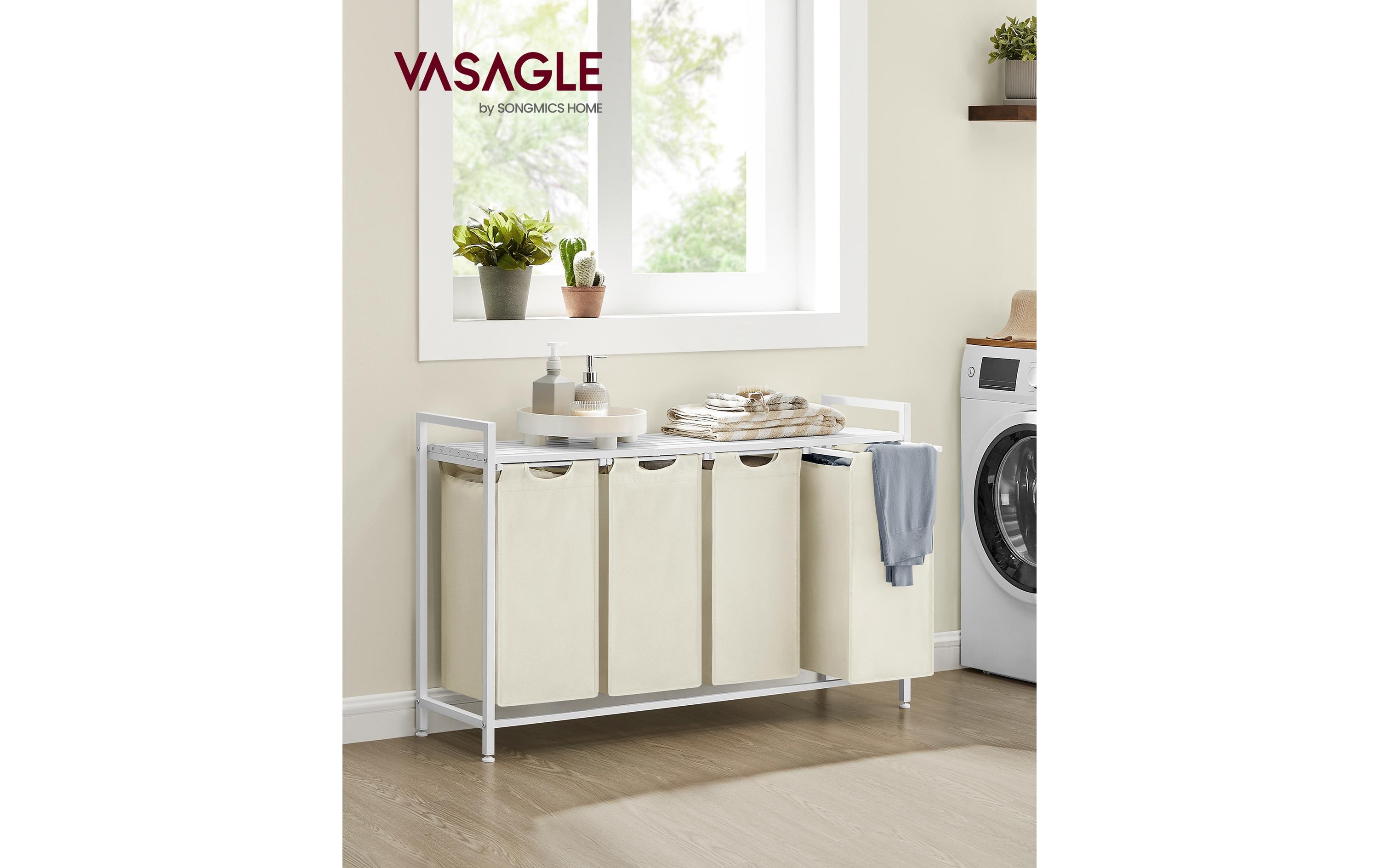 Wäschekorb mit Ablage 140 l, Crème<br>Wäschesammler