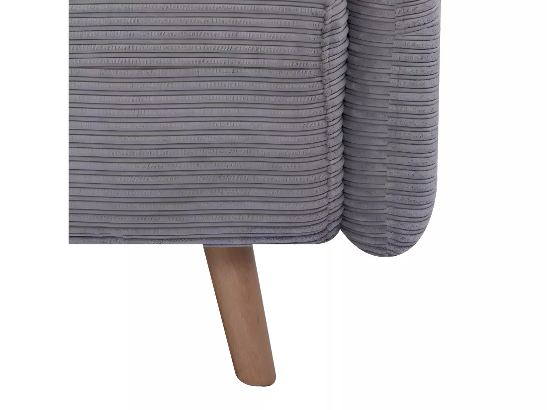 Canapé-lit BZ 2 places pour couchage d’appoint taille 145 x 190 cm en velours côtelé gris et pieds en bois massif - ARI