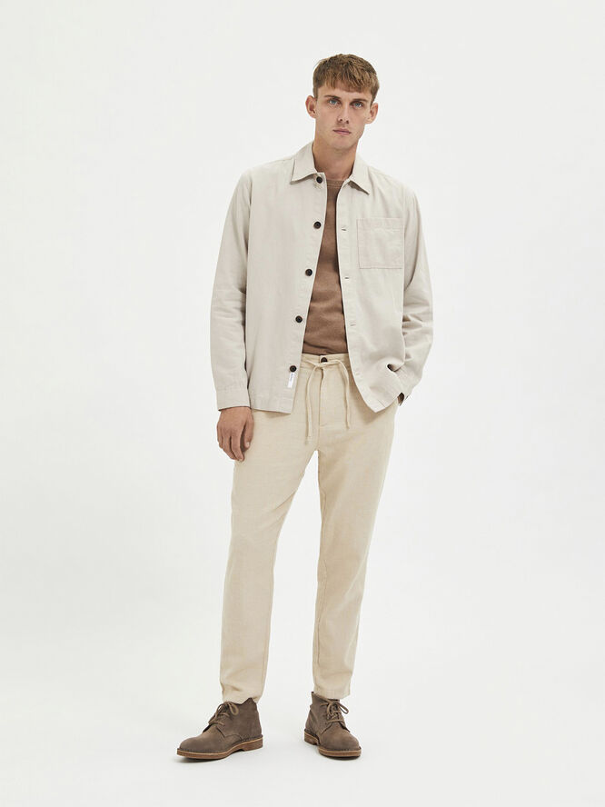 Selected Homme SLHSLIMTAPE-BRODY 172 LINEN PANTS N Incense/mixed w. oatmeal