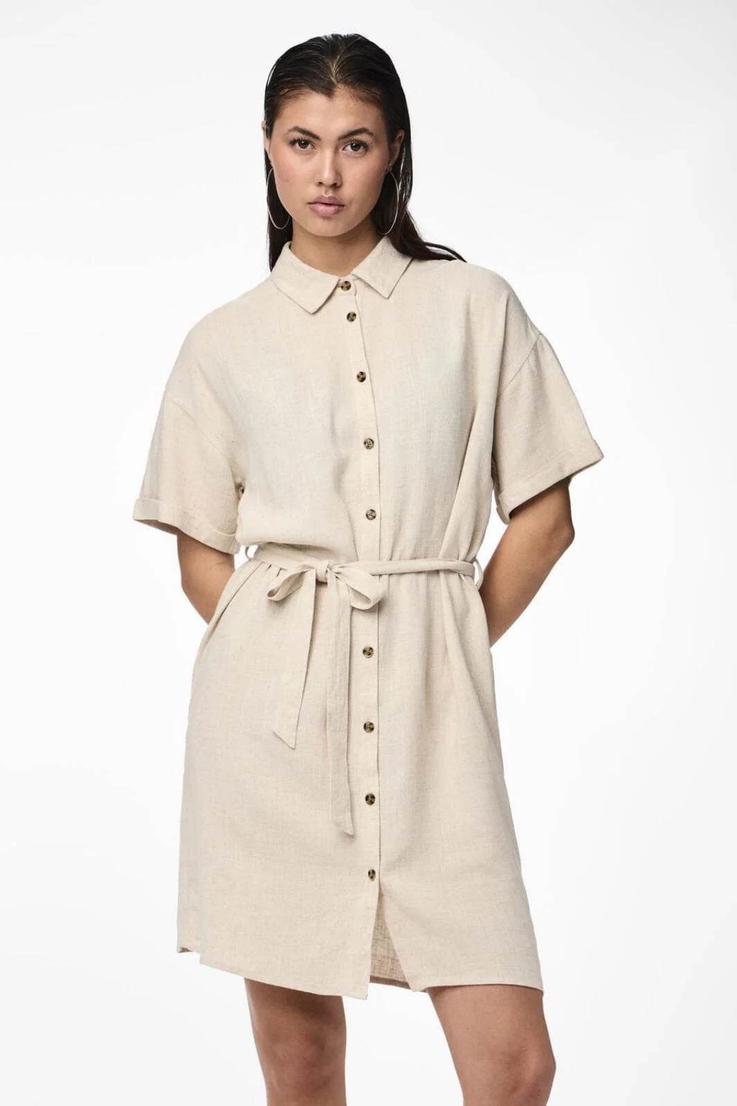 Pieces Pcvinsty Ss Linen Shirt Dress 4535249 oatmeal