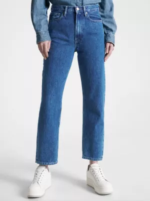 Calça jeans Harper de cintura alta, corte reto e comprimento até o tornozelo.