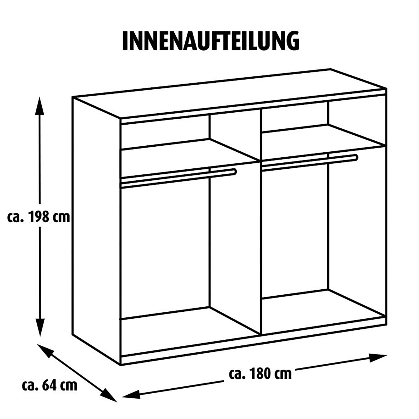 Schwebetürenschrank - Alpinweiß - 180 cm breit