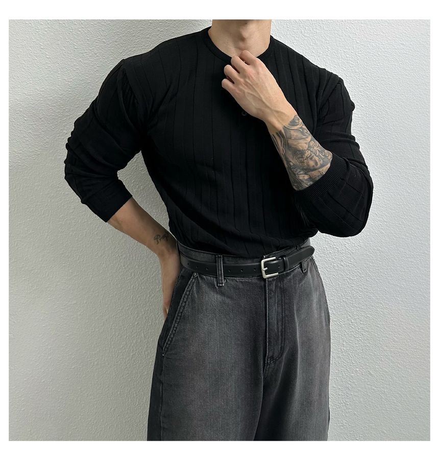 Okwano - Henley-top met lange mouwen en ronde hals, effen gebreid