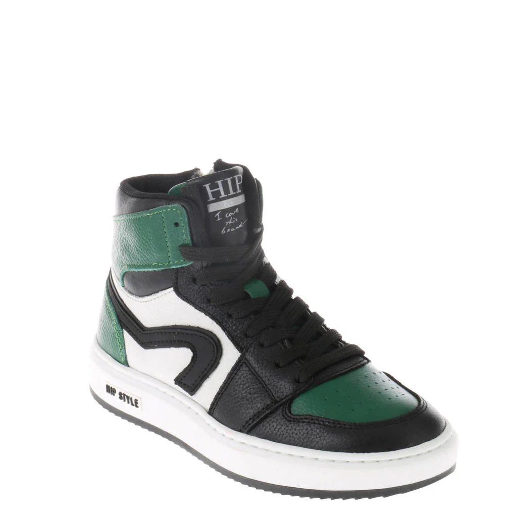 Hip leren sneakers groen/zwart/wit