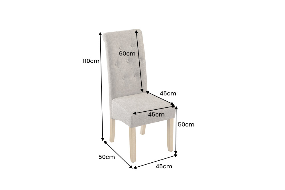 Design Stuhl CASA taupe Strukturstoff Massivholzbeine mit Zierknöpfen und Nackenrolle