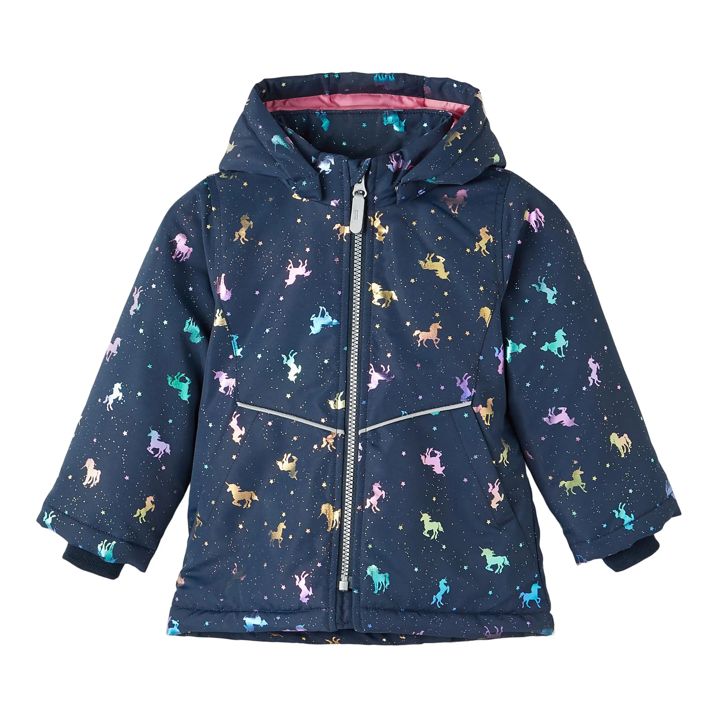 Mädchen Steppjacke mit abnhembarer Kapuze und Pferde-Print
