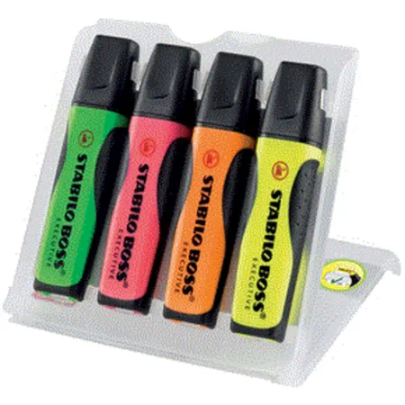 Premium-Textmarker - STABILO BOSS EXECUTIVE - 4er Pack - grün, pink, orange, gelb