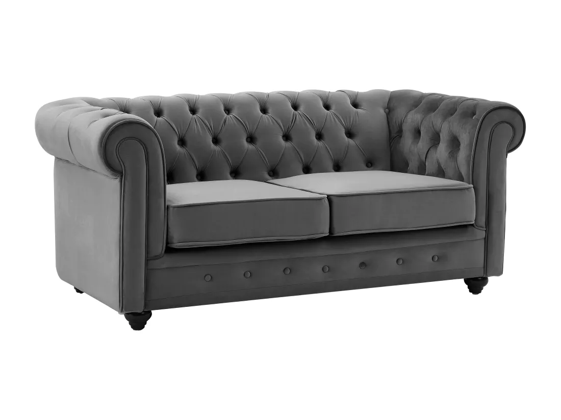 Canapé 2 places en velours anthracite CHESTERFIELD