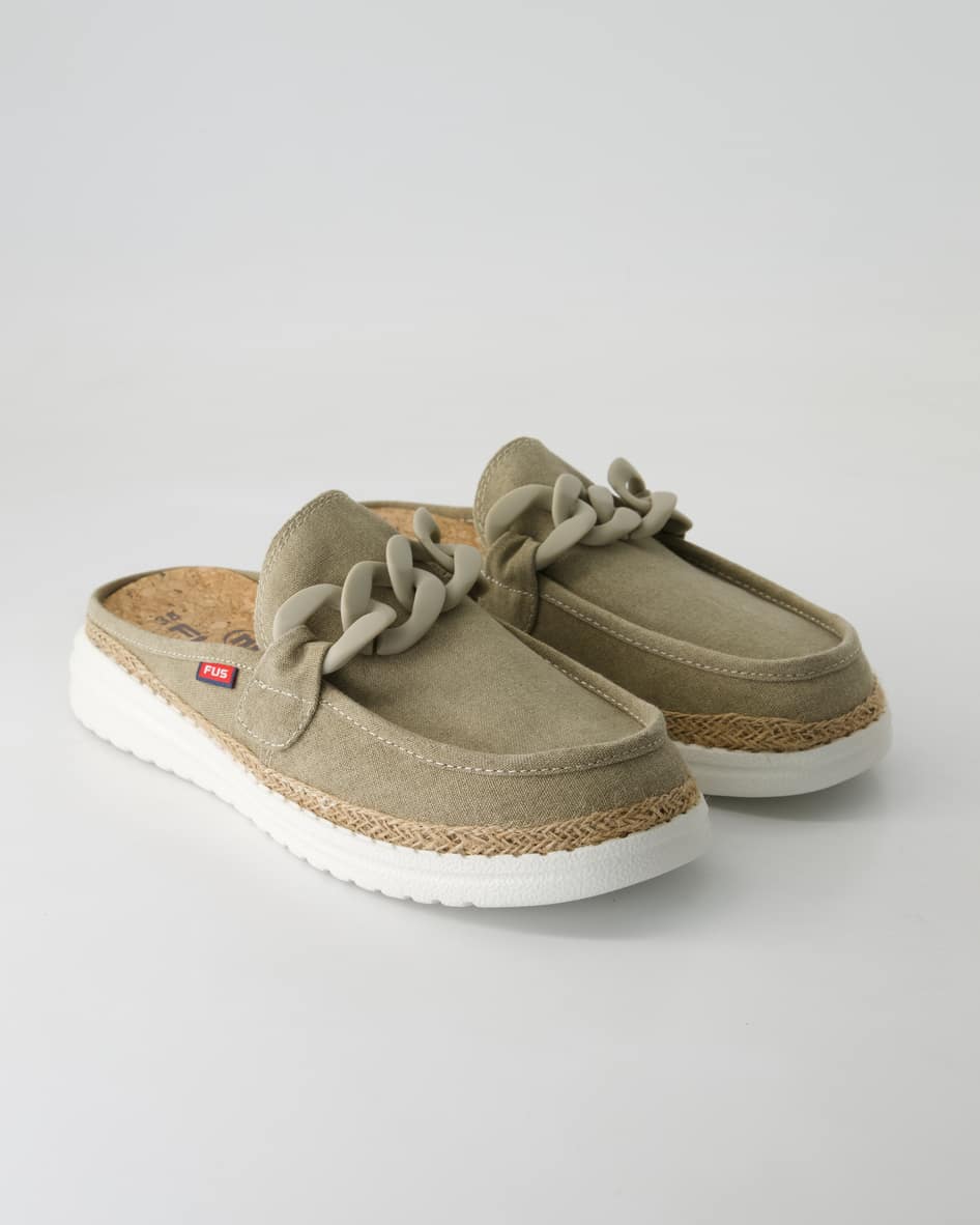 Fusion Ella chain raffia Pantoletten in Beige