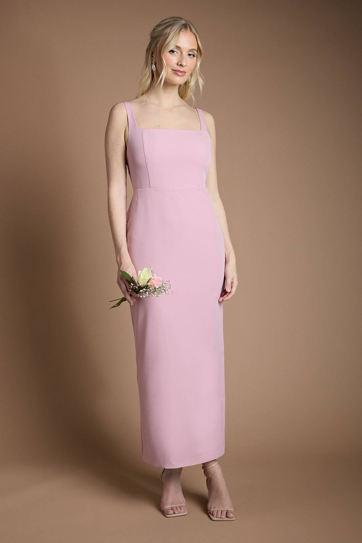 Coast Robe de Demoiselle d'Honneur Mi-Longue Sans Manches à Encolure Carrée avec Nœud au Dos