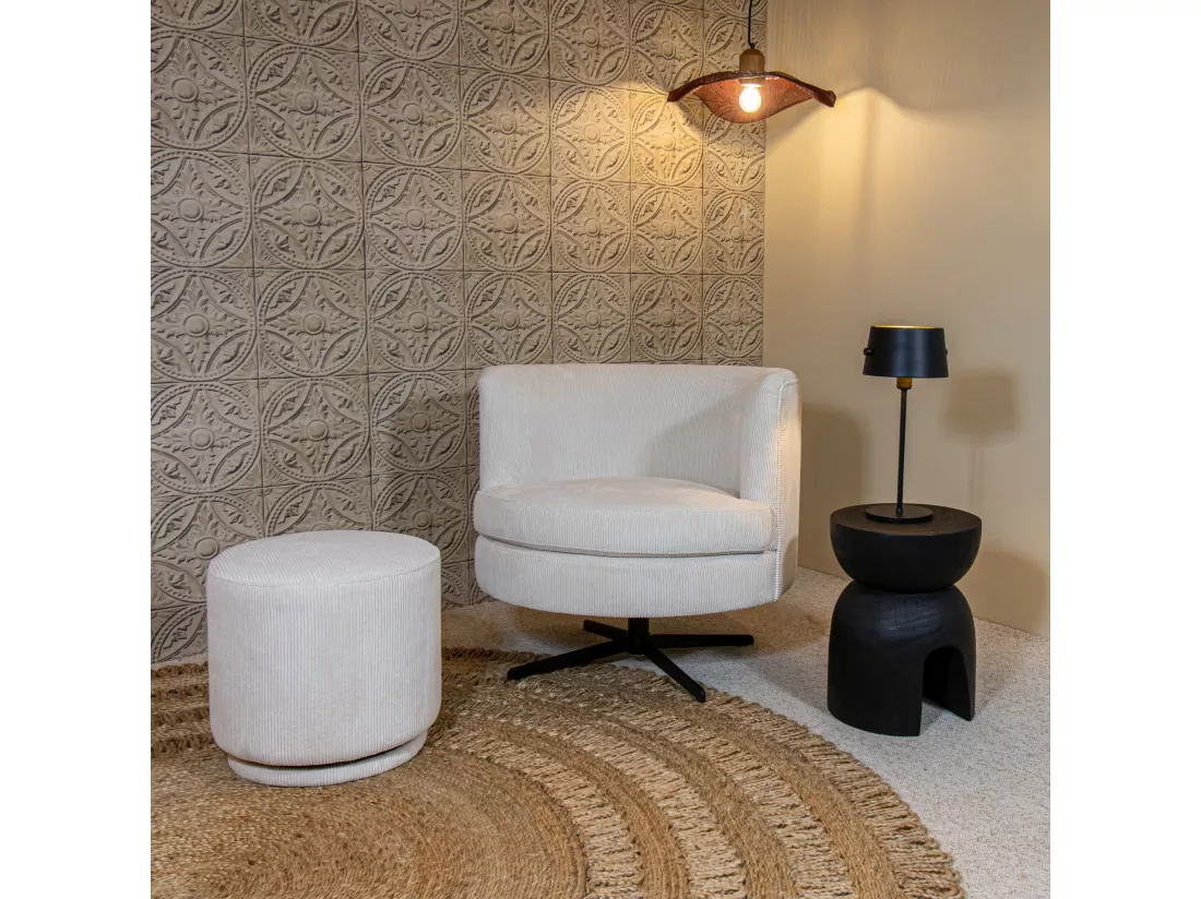 Now's Home - Pouf Pivotant En Velours Cotele Ecru 40x40xh39cm Casper