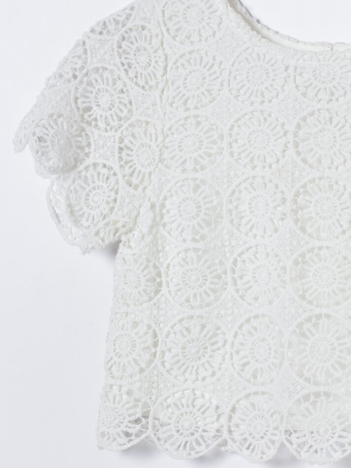 Blusa de crochê - Branco-creme