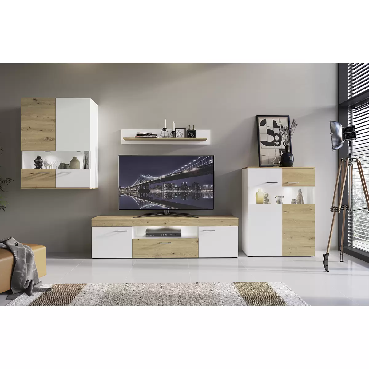 Highboard Valencia weiss,Artisan Eiche