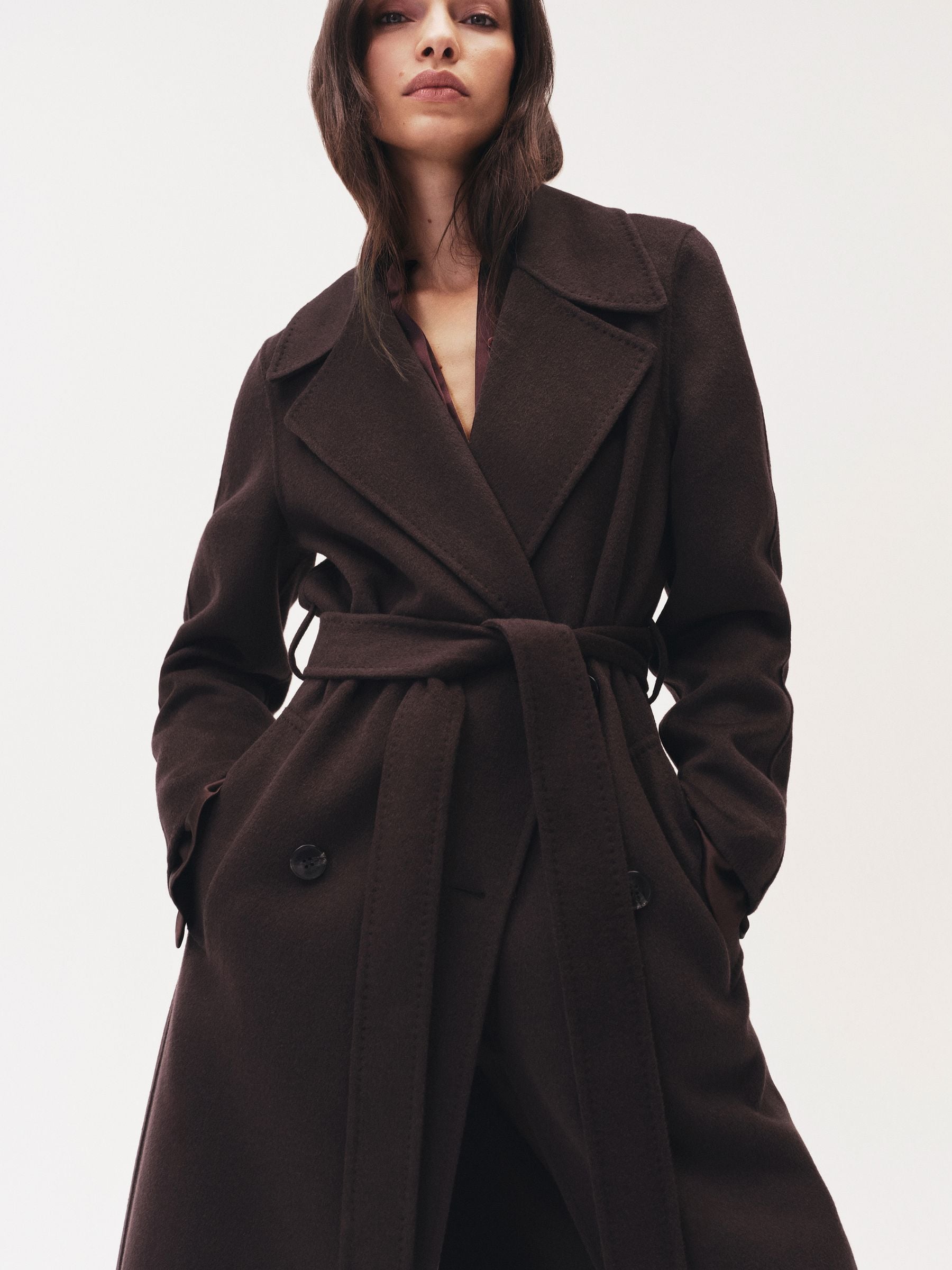 Aubergine - Reiss Rene Double-Breasted Blindseam Coat Wool-Blend