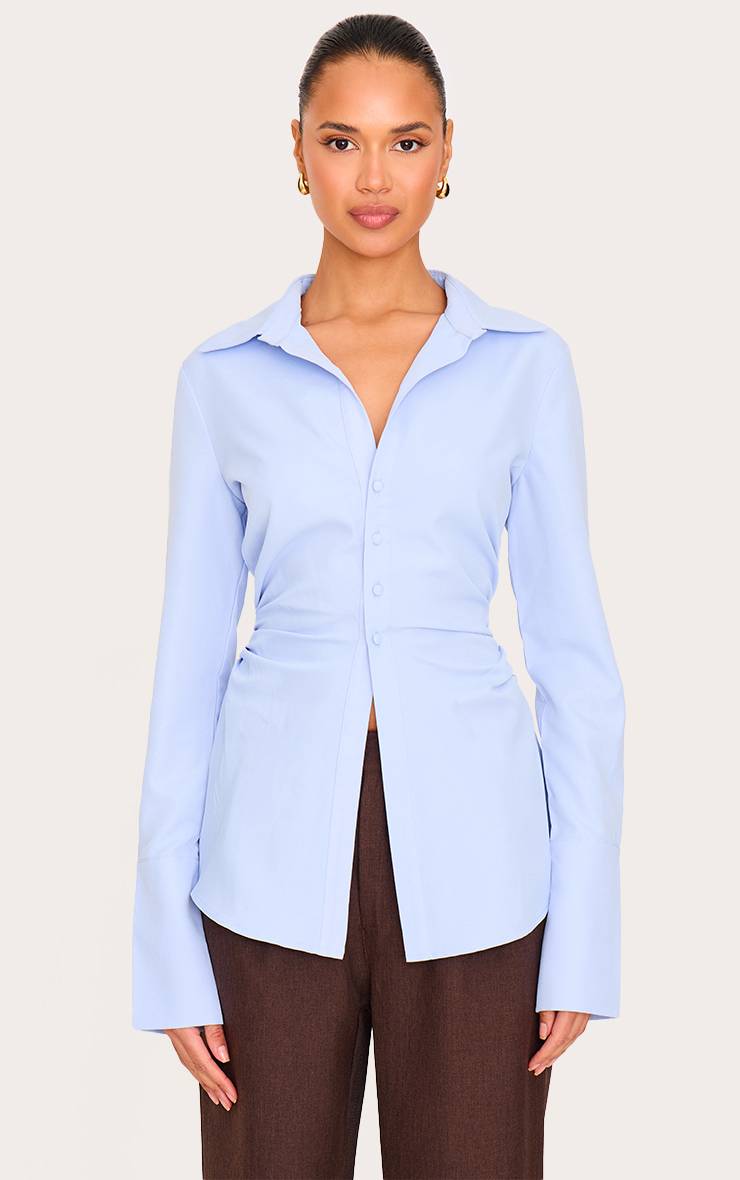 Bleu Clair Chemise Cintrée Asymétrique