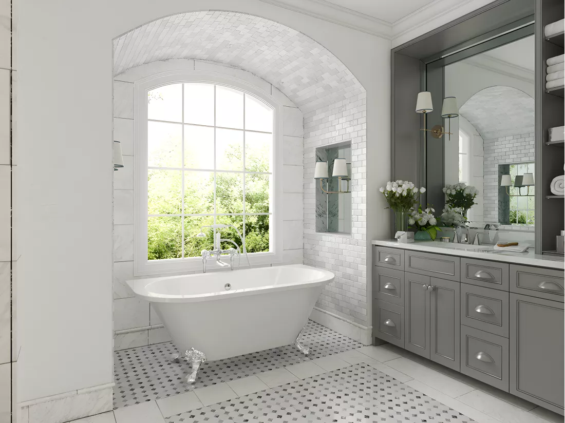Baignoire semi-îlot retro avec pieds - 154 L - 150 x 74 x 61 cm - Blanche - Acrylique - SPARUS