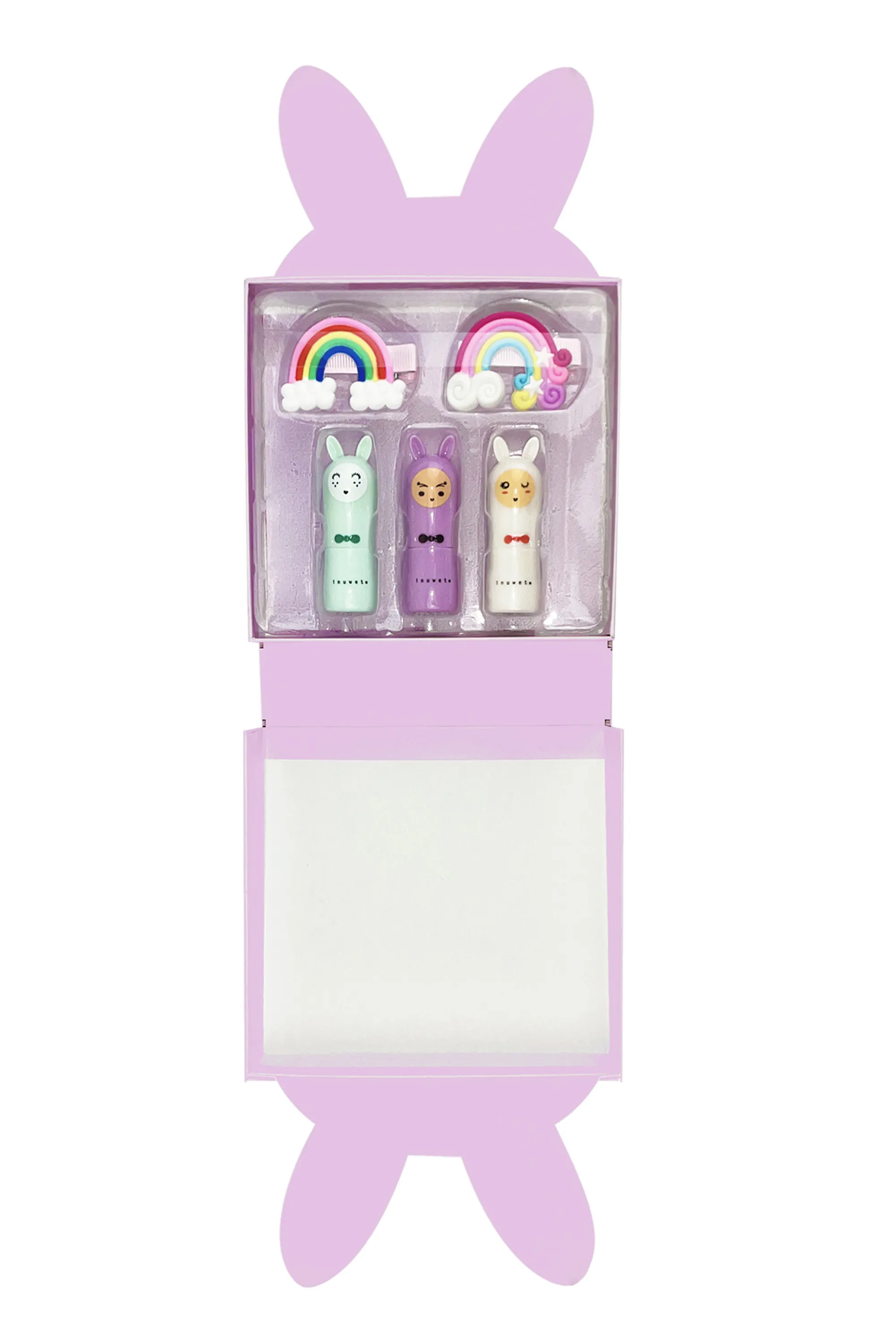 Inuwet (In Unicorn We Trust) Coffret enfant Lapin avec 3 baumes à lèvres + 2 barettes