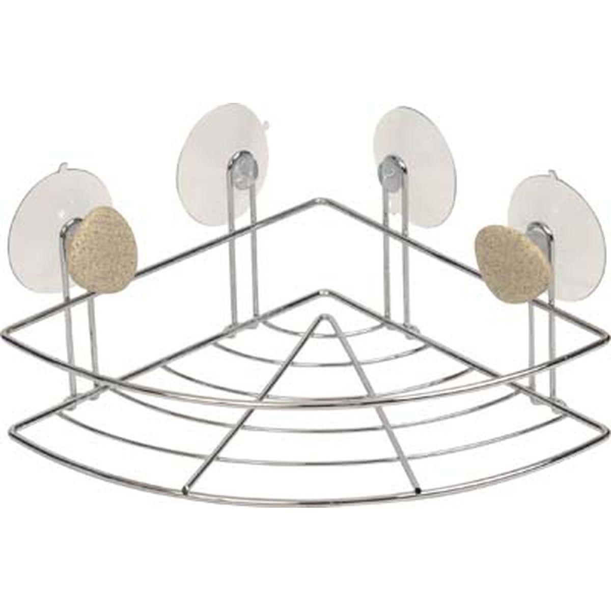 ETAGERE D ANGLE METAL  2 VENTOUSES  2 DECO  GALET GRIS