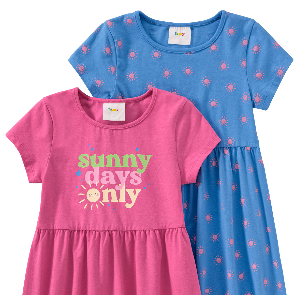 Famy 2 Mädchen Kleider mit Sommer-Prints pink / blau