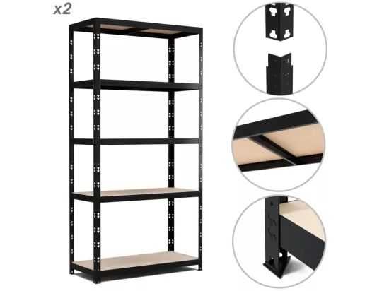 Lot de 2 Etagères de Rangement modulables et polyvalentes pour atelier, garage, cave...Charges Lourdes 180x90x40cm x2 - Noir